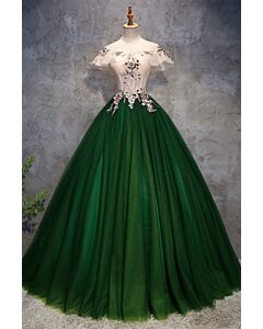 Emerald Enchanted Garden Off-Shoulder Ball Gown