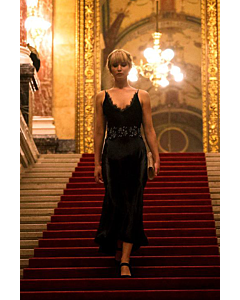 Jennifer Lawrence Black Lace Spaghetti Straps V-neck Dress in Movie "Red Sparrow"