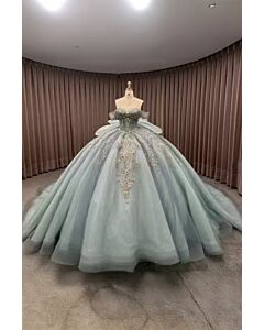 Frozen Majesty – Silver Blue Off-Shoulder Ball Gown