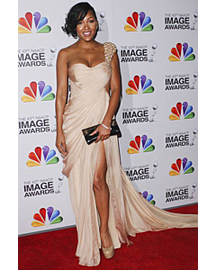 Meagan Good Champagne One-shoulder Chiffon Dress NAACP Image Awards 2012