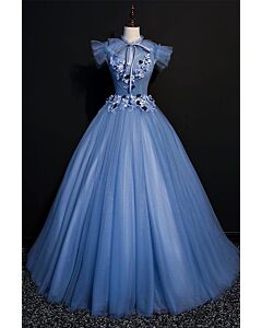 Bluebell Petal Bow-Neck Tulle Ball Gown