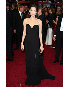 Angelina Jolie Black Strapless Chiffon Celebrity Formal Dress Oscars 2009