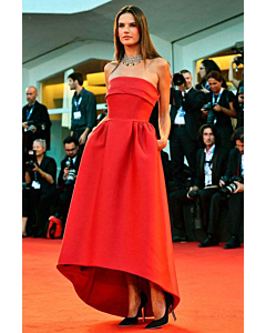 Alessandra Ambrosio Red Strapless Satin Formal Dress Venice Film Festival 2014
