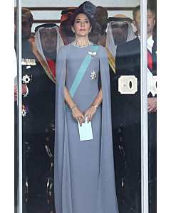 Princess Mary Inspired Light Blue Long Formal Celebrity Dress with Cape