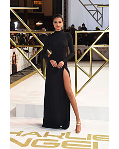 Ella Balinska Black Long-sleeve Dress with Slit 'Charlie's Angels' London Premiere