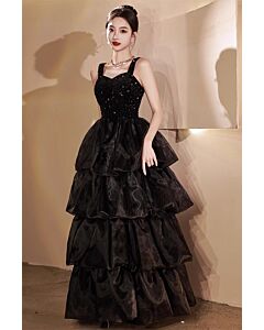 Midnight Sonata – Layered Black Evening Gown