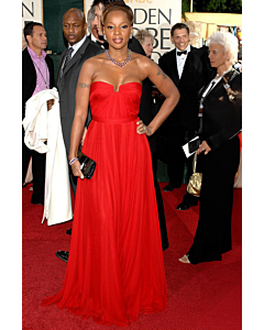 Mary J Blige Red Strapless Chiffon Formal Celebrity Dress Golden Globes 2007