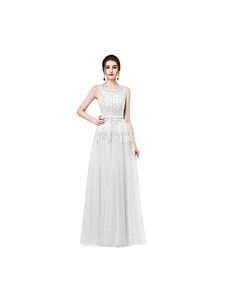 White A-Line Formal Dress | Illusion Neckline | Floor-Length