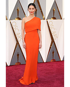 Olivia Munn Orange One Shoulder Mermaid Gown Oscars 2016