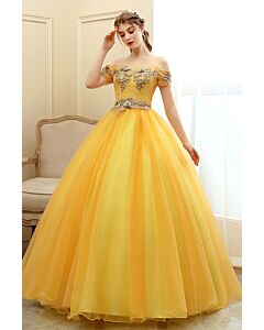 Sunshine Off-Shoulder Embroidered Tulle Ball Gown