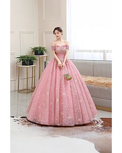 Starlit Whisper – Pink Off-Shoulder Ball Gown