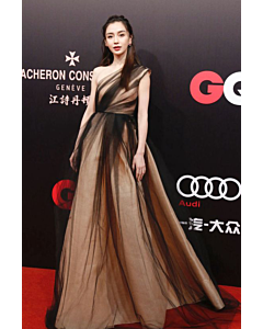 Angelababy Black and Gold One Shoulder A Line Tulle Celebrity Dress GQ Men of the Year Awards 2018