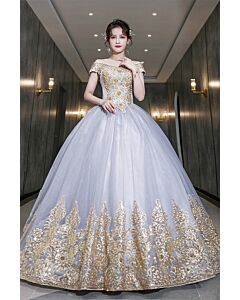 Tulle Off-Shoulder Ball Gown with  Evening/Quinceañera Dress