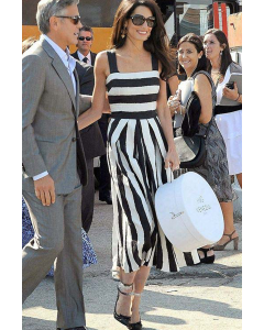 Amal Clooney Inspired Black and White Striped Dress