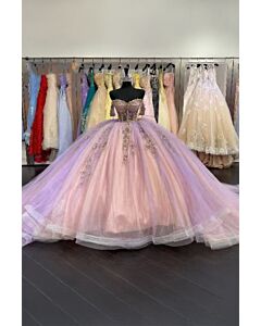 Fairy Garden Inspired Ombre Pink Lavender Tulle Evening Dress