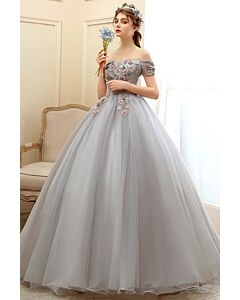 Elegant Silver Gray Off-Shoulder Ball Gown