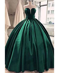 Emerald Green Satin Ball Gown with Strapless Sweetheart Neckline