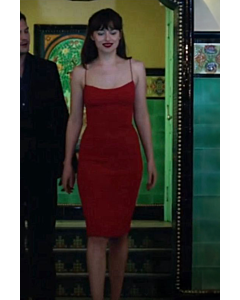 Dakota Johnson Fiery Red Spaghetti Strap Sheath Engagement Dress Fifty Shades Darker