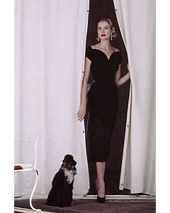 Grace Kelly Black Velvet Tea Length Vintage Celebrity Dress 1950s Fashion