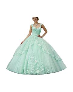 Mint Green Floral Lace Quinceañera Ball Gown