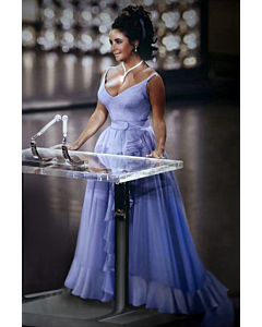 Elizabeth Taylor Blue V Neck Ruffled Chiffon Celebrity Dress Oscars 1970