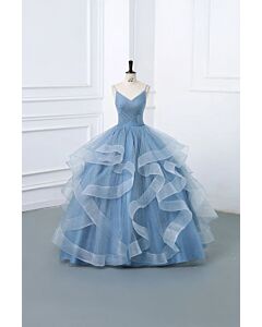 Celestial Tide – Shimmer Blue Layered Princess Dress