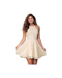 Champagne Halter A-Line Homecoming Dress