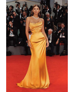 Nima Benati Gold Satin Strapless Celebrity Dress Venice Film Festival 2018