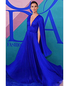 Sara Sampaio Blue Cape Chiffon Dress CFDA Fashion Awards 2017