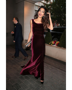 Amal Clooney Burgundy Velvet Dress 