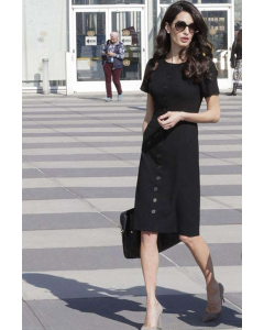 Amal Clooney Black Knee-length Celebrity Dress with Buttons