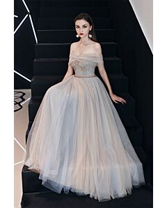 Champagne Off-the-Shoulder Tulle A-Line Evening Gown