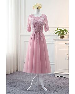 Lace Appliqué Tea-Length A-Line Dress