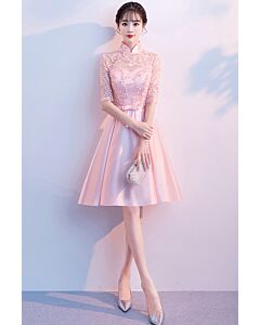 Blush Pink Qipao-Inspired Short Cocktail Dress