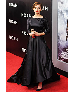 Midnight Reverie – Black Satin Long-Sleeve Backless A-Line Gown