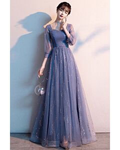 Square-Neck Glitter Tulle A-Line Evening Gown