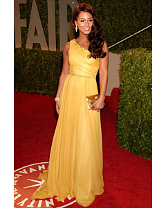 Golden Muse – Alicia Keys Yellow One-Shoulder Chiffon Ball Gown