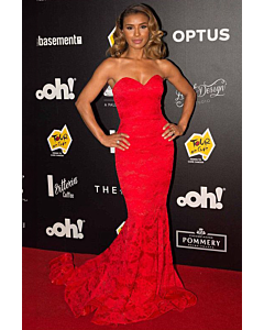 Crimson Grace – Melody Thornton Inspired Red Lace Strapless Mermaid Dress