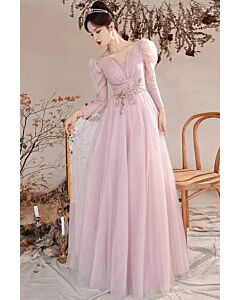 Sweetheart Illusion Neckline, Sheer Long Sleeves & Beaded Floral Waist Appliqué
