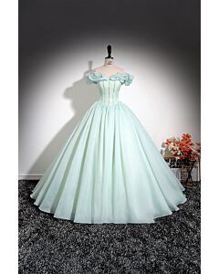 Mint Whisper – Off-Shoulder Tulle Ball Gown