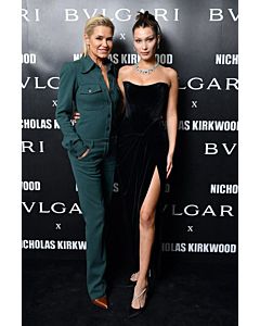 Velvet Noir – Bella Hadid Black Velvet Strapless Gown with Thigh-High Slit