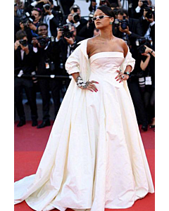Cannes Couture – White Strapless Formal Celebrity Dress with Cape (Rihanna, Cannes 2017)  HTML Product Description