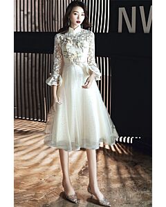 Champagne Lace High-Neck Party Dress