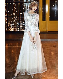 Sheer Lace Bodice, Ruffled Sleeves, Dotted Glitter Skirt