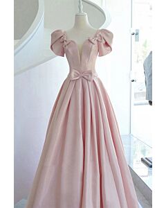 Deep-V Corset Bodice, Puff Sleeves & Bows, Formal Dress