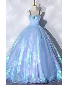 Rhinestone Straps, Sweetheart Bodice, Holographic Organza