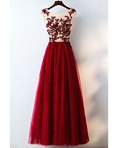 Sleeveless Lace-Appliqué Top, Floor-Length Tulle