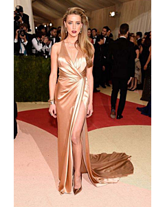 Golden Hour – Amber Heard Met Gala 2016–Inspired Champagne Satin Wrap Gown