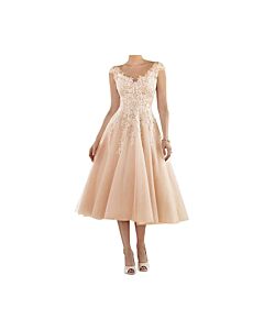 Illusion Deep-V Back, Lace Appliqué, Cap Sleeves