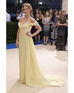 Sun-Kissed Majesty – Jessica Chastain Met Gala 2017–Inspired Buttercup Yellow Off-Shoulder Column Gown